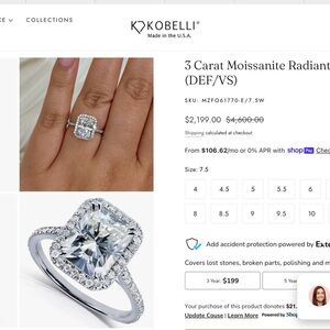 Kobelli Radiant cut Diamond Moissanite Engagement Ring. New